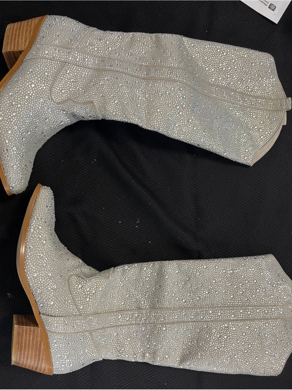 Womens Silver Rhinestone Knee-High Coat-Style Boots